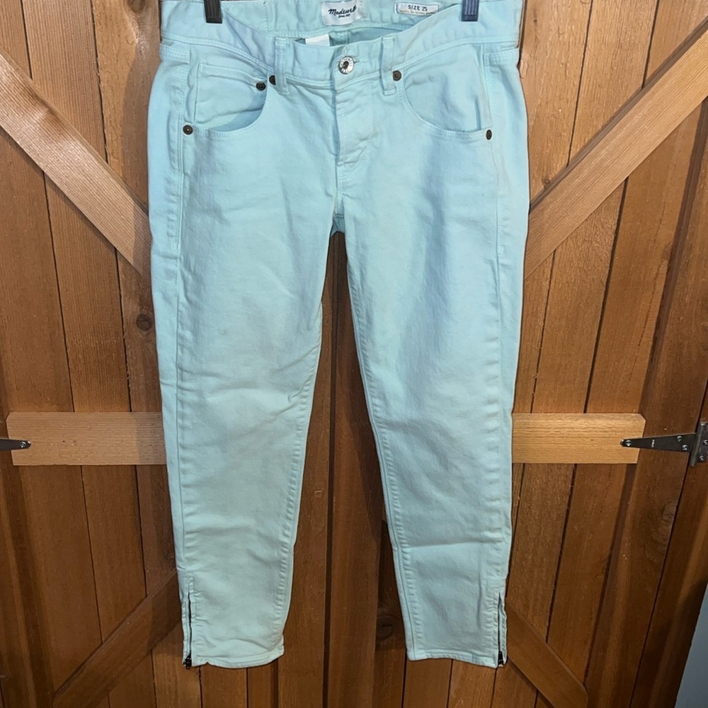 Madewell Light Green Skinny Zippered Ankle Jeans 25